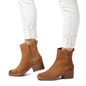 Sorel Cate Bootie in Camel Suede